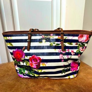 Nine West blue striped floral zip up bag